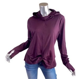 Yogalicious Large Hoodie Top Purple Plum Front Twist Long Sleeve Thumb Holes.